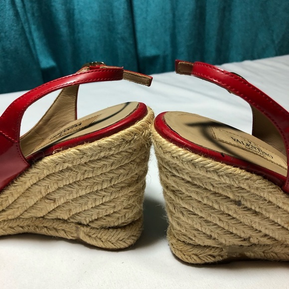 Valentino Garavani Italy red patent leather bow wedge espadrille sandals 38 - Picture 12 of 14